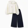 Brushed jogging set with floral print for girls, white/navy blue