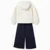 Brushed jogging set with floral print for girls, white/navy blue