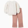 Brushed jogging set with floral print for girls, white/pink