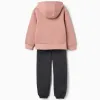 Brushed jogging set with flower print for girls, pink/dark grey