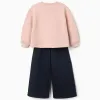 Brushed jogging set with art print for girls, light pink/navy blue