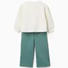Brushed jogging set with art print for girls, white/green