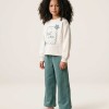 Brushed jogging set with art print for girls, white/green