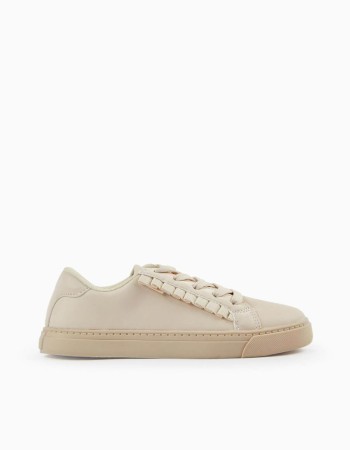 Beige Ruffles Sneakers, for Girls
