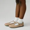 Leather Ballerina Flats for Girls, Beige