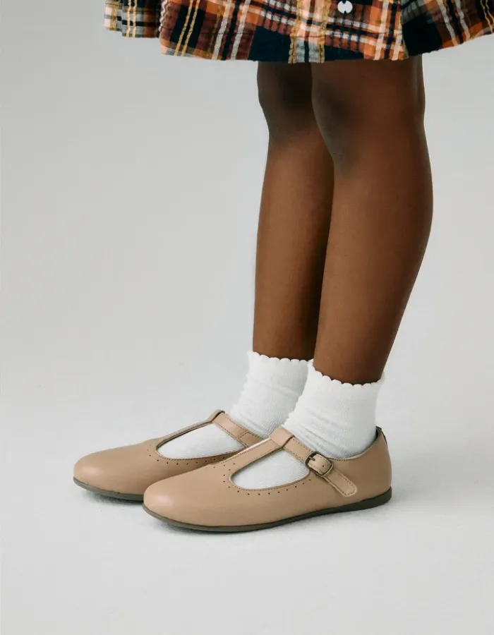 Leather Ballerina Flats for Girls, Beige