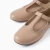 Leather Ballerina Flats for Girls, Beige