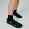 Leather Ballerina Flats for Girls, Dark Blue