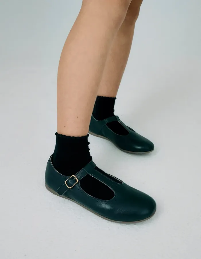 Leather Ballerina Flats for Girls, Dark Blue