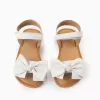 Leather Sandals with Bow for Girls, White