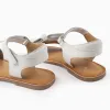 Leather Sandals with Bow for Girls, White