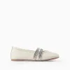 Ballerina Flats with Strass Straps for Girls, White/Silver