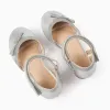 Glitter Ballerina Flats with Bow for Girls, Silver