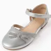 Glitter Ballerina Flats with Bow for Girls, Silver