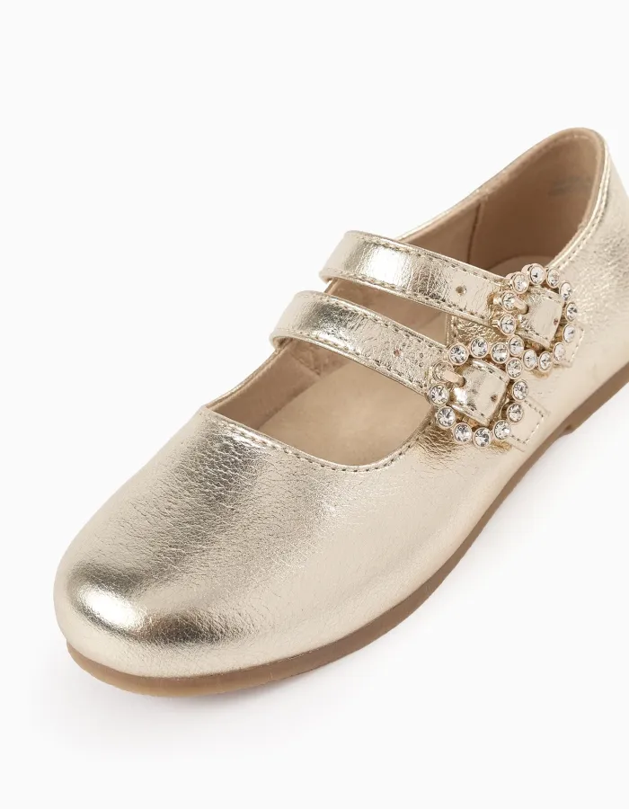 Mary Jane Shoes with Buckles and Sparkles for Girls, Gold