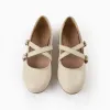 Leather Buckled Ballerina Shoes for Girls, Beige