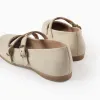 Leather Buckled Ballerina Shoes for Girls, Beige
