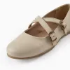 Leather Buckled Ballerina Shoes for Girls, Beige