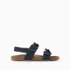 Suede Sandals with Bows for Girls, Dark Blue