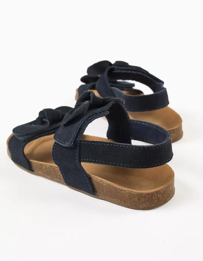 Suede Sandals with Bows for Girls, Dark Blue