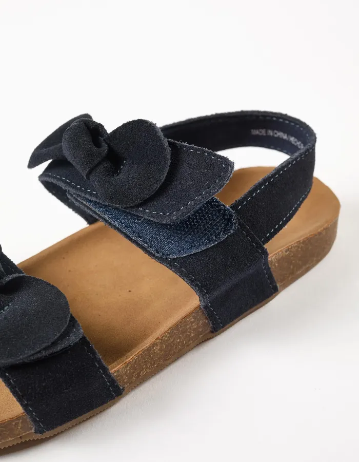 Suede Sandals with Bows for Girls, Dark Blue
