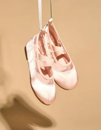 Satin Ballerina Flats with Elastics for Girls, Pink