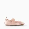 Satin Ballerina Flats with Elastics for Girls, Pink
