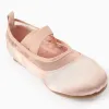 Satin Ballerina Flats with Elastics for Girls, Pink