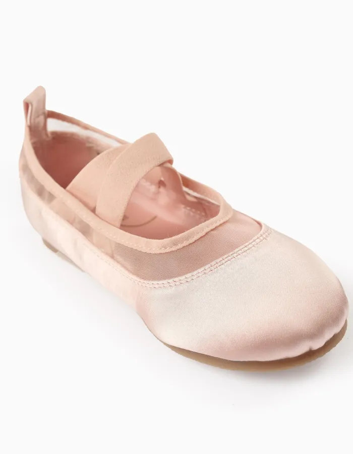 Satin Ballerina Flats with Elastics for Girls, Pink