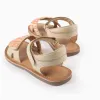 Leather Sandals with Beads for Girls, Beige