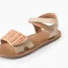 Leather Sandals with Beads for Girls, Beige