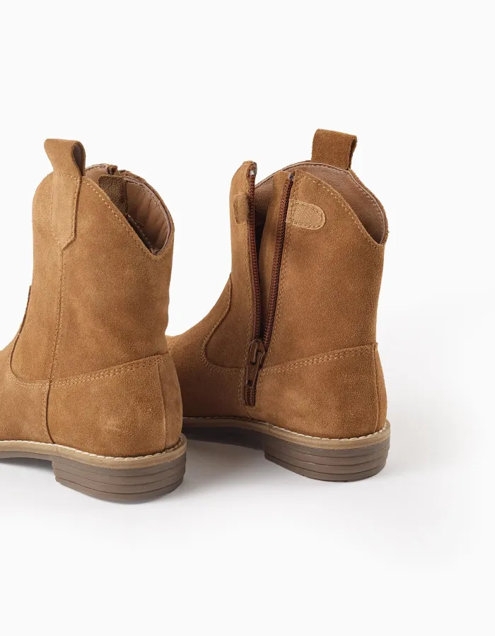 Suede Cowboy Boots for Girls, Camel
