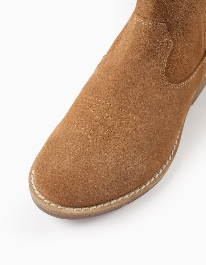 Suede Cowboy Boots for Girls, Camel