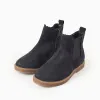 Suede Chelsea boots with scalloped effect for girls, dark blue