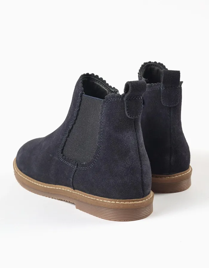 Suede Chelsea boots with scalloped effect for girls, dark blue