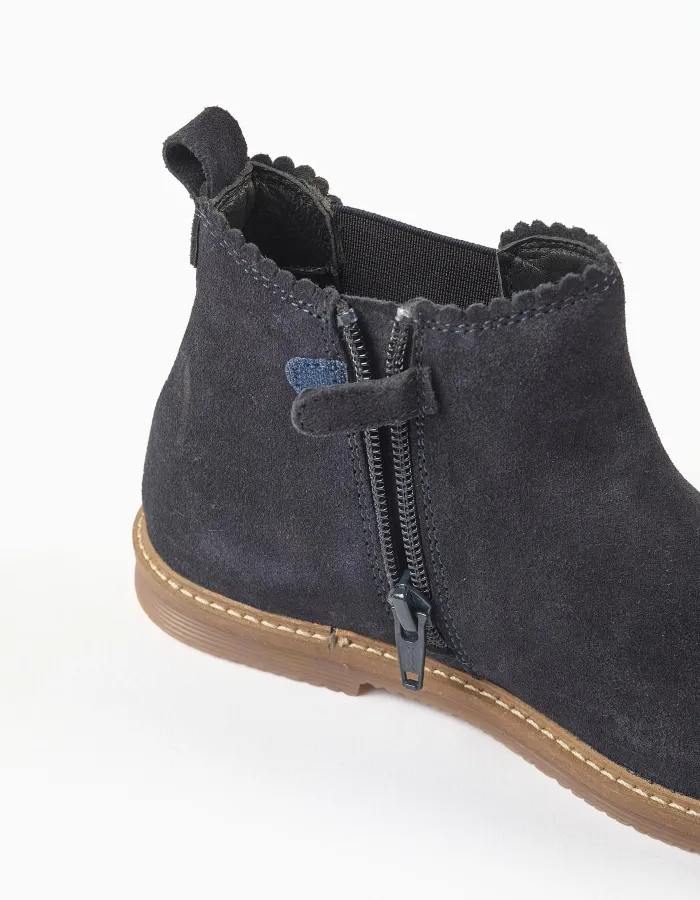 Suede Chelsea boots with scalloped effect for girls, dark blue