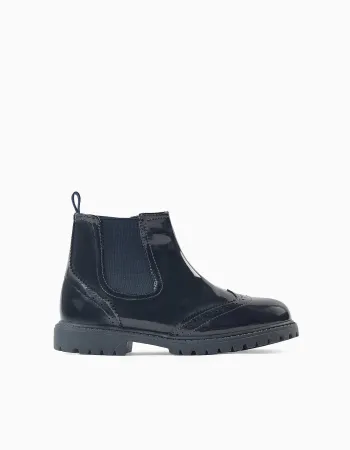 Patent Brogue Chelsea Boots for Girls, Dark Blue