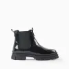 Patent Boots with Elastic Panels for Girls, Black