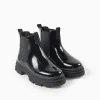 Patent Boots with Elastic Panels for Girls, Black