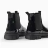 Patent Boots with Elastic Panels for Girls, Black