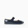 Patent Leather Ballerina Flats with Velvet Bow for Girls, Dark Blue