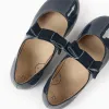 Patent Leather Ballerina Flats with Velvet Bow for Girls, Dark Blue