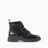 Biker boots with laces and a shiny finish for girls, black