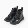Biker boots with laces and a shiny finish for girls, black
