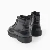 Biker boots with laces and a shiny finish for girls, black