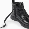 Biker boots with laces and a shiny finish for girls, black