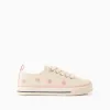Canvas trainers with embroidered floral motif for girls, light beige