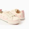 Canvas trainers with embroidered floral motif for girls, light beige