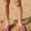 Slides with Stitch print for babies and girls, pink