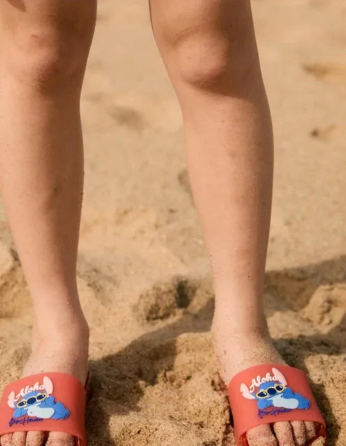 Slides with Stitch print for babies and girls, pink